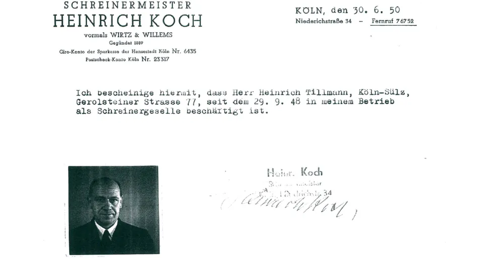 Historischer Briefkopf des Schreinermeisters Heinrich Koch mit Porträtfoto